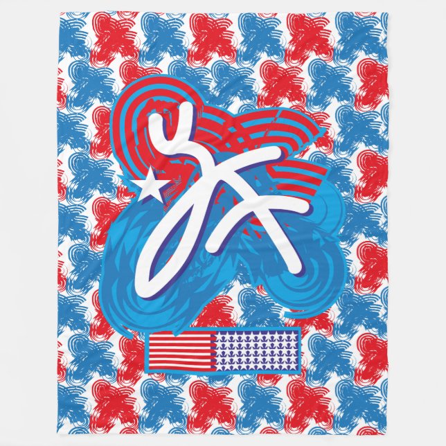 USA/EEUU FLAG SIMPLIFIED TEXT BY MASANSER PIXELAT FLEECE BLANKET (Front)