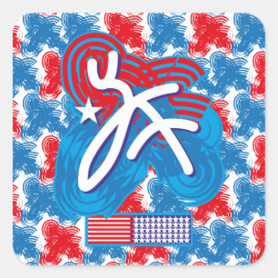 USA/EEUU FLAG SIMPLIFIED TEXT BY MASANSER PIXELAT SQUARE STICKER