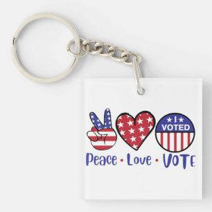USA Election - Peace Love Vote, Election Day Key Ring