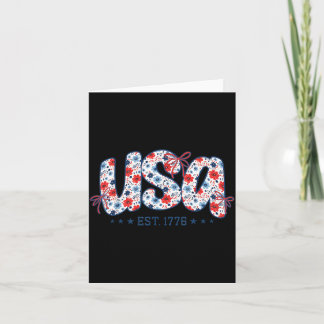 USA Est 1776 Coquette Bow 4th of July USA Floral Card
