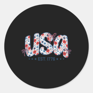 Usa Est 1776 Coquette Bow 4th Of July Usa Floral G Classic Round Sticker