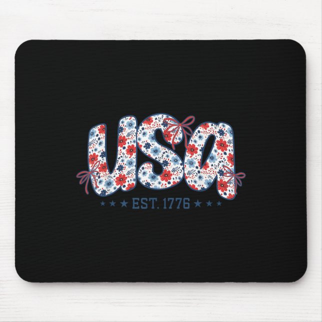 Usa Est 1776 Coquette Bow 4th Of July Usa Floral G Mouse Pad (Front)