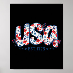 USA Est 1776 Coquette Bow 4th of July USA Floral Poster