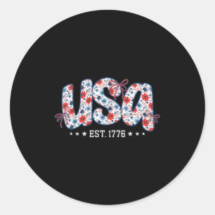 Usa Est 1776 Floral Preppy 4th Of July Coquette Bo Classic Round Sticker