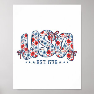 Usa Est 1776 Floral Preppy 4th Of July Coquette Bo Poster