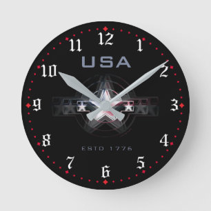 USA Estd. 1776 Round Clock