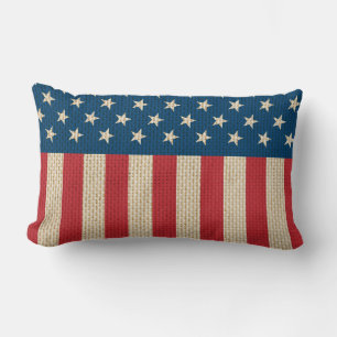 USA faux burlap flag Lumbar Cushion