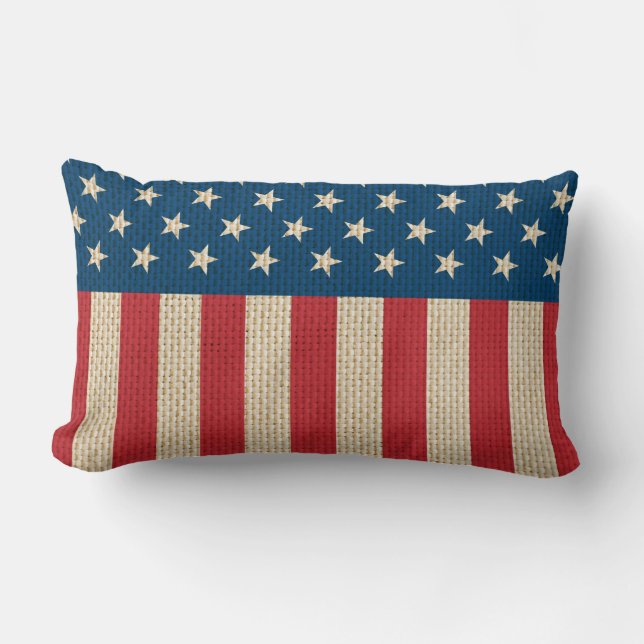 USA faux burlap flag Lumbar Cushion (Front)