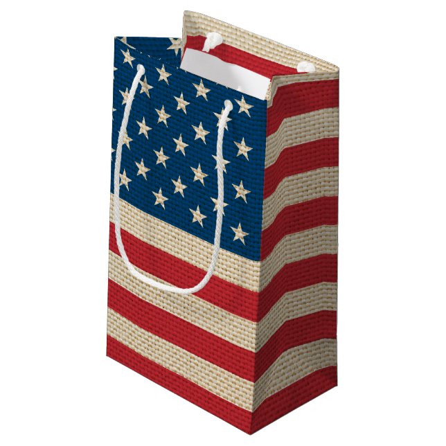 USA faux burlap flag Small Gift Bag (Back Angled)