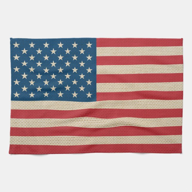 USA faux burlap flag Tea Towel (Horizontal)