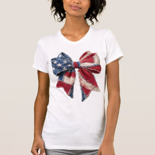 USA Faux Patchwork Bow, American Flag T-Shirt