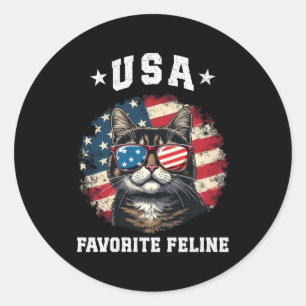 USA Favorite Feline Proud American Cat Spirit Classic Round Sticker