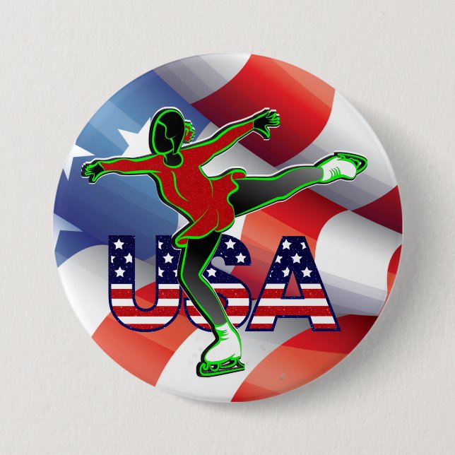 USA Figure Skating Large  7.5 Cm Round Badge (Front)