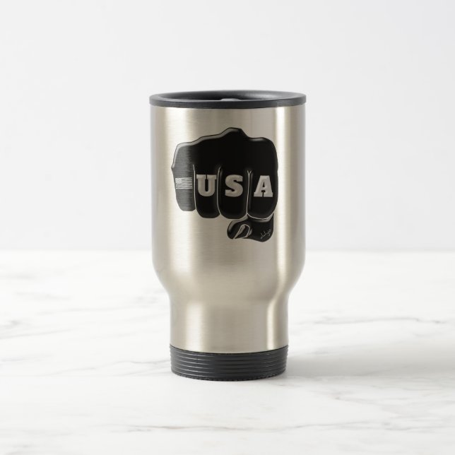 USA Fist Bump with the American flag Travel Mug (Center)