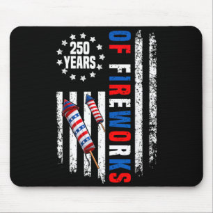 USA Flag 250 Years of Fireworks 1776-2026 Mouse Pad