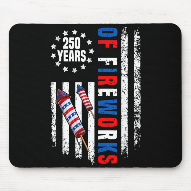 USA Flag 250 Years of Fireworks 1776-2026 Mouse Pad (Front)