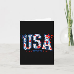 Usa flag 4th of july coquette bow floral patriotic card