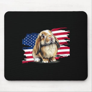 Usa Flag 4th Of July Mini Holland Lop Bunny Rabbit Mouse Pad