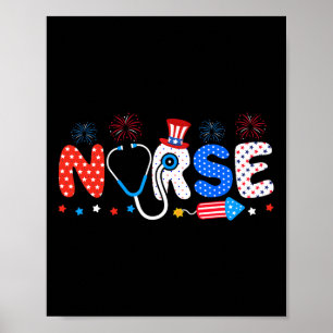 Usa Flag 4th Of July Nursing Stethoscope Patriotic Poster