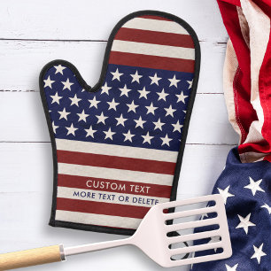USA Flag 4th of July Red White Blue Stripe Custom  Oven Mitt
