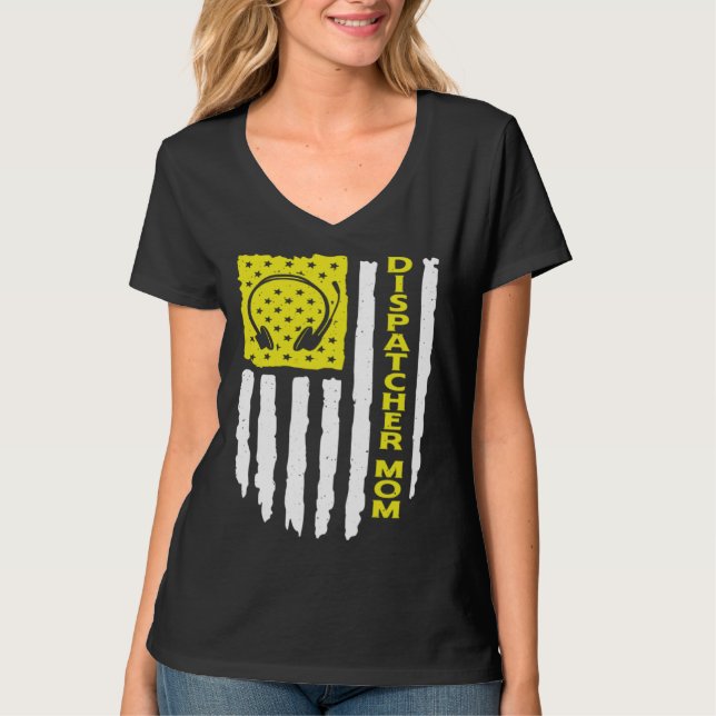 USA Flag 911 Dispatcher Mom Dispatch Operator 911  T-Shirt (Front)