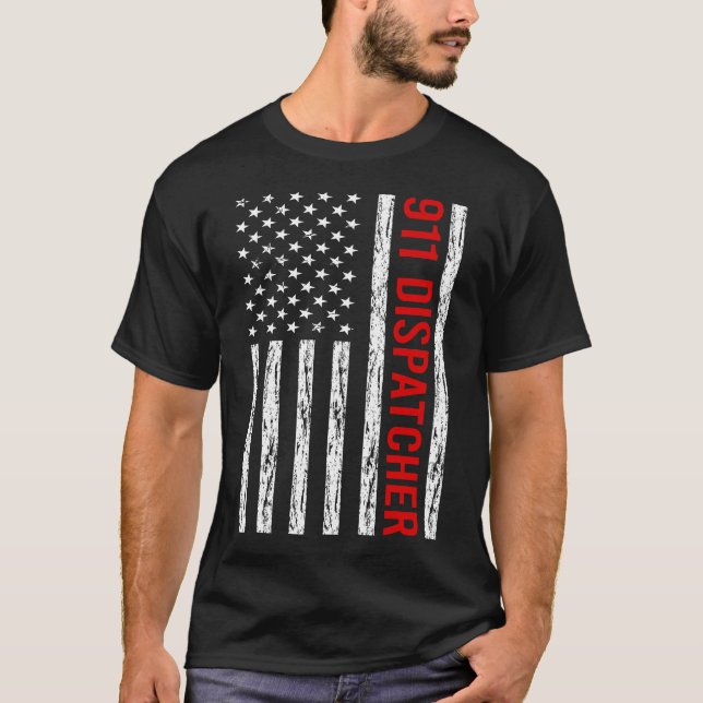 USA Flag - 911 Dispatcher T-Shirt (Front)
