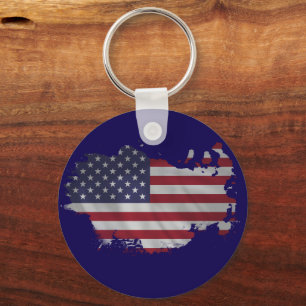 USA Flag Abstract Shape Design, Modern Patriotic Key Ring