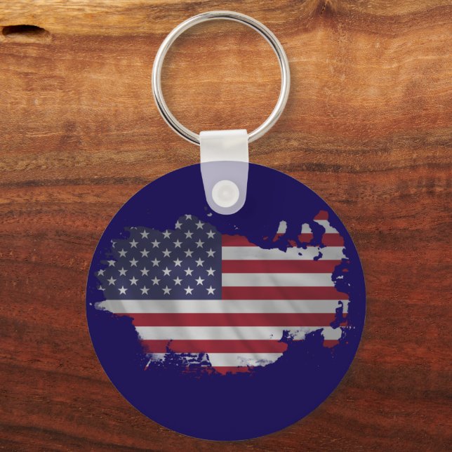 USA Flag Abstract Shape Design, Modern Patriotic Key Ring (Front)