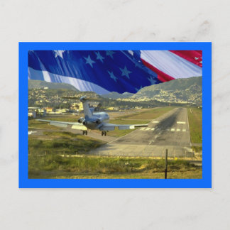 USA Flag Airliner Postcard
