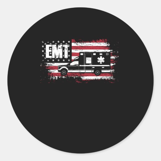 USA Flag Ambulance EMT EMS Doctor First Aid Parame Classic Round Sticker (Front)
