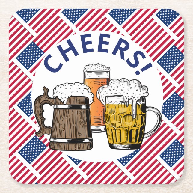 USA FLAG American Beer Square Paper Coaster (Front)