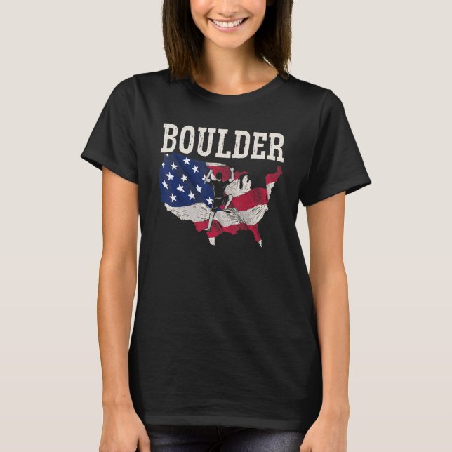 USA Flag American Boulderer Rock Climbing Boulderi T-Shirt (Front)
