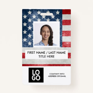 USA Flag American Custom Employee Photo Name ID Badge
