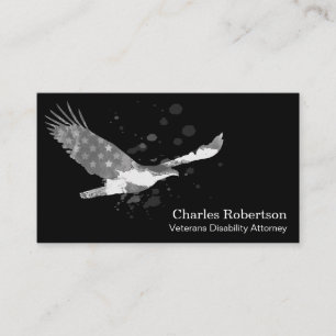 *~* USA Flag American Eagle Grey Grey on Black Business Card