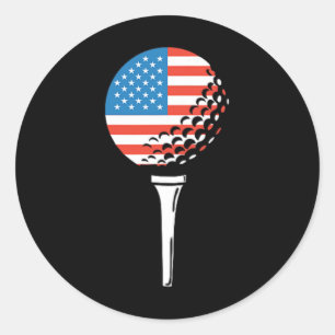 Usa Flag American Golf Tee Left Chest Logo Cute Go Classic Round Sticker