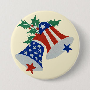 USA Flag American Patriotic Christmas Bells Art 7.5 Cm Round Badge