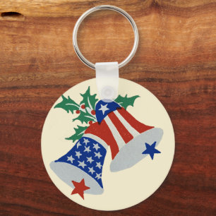 USA Flag American Patriotic Christmas Bells Art Key Ring