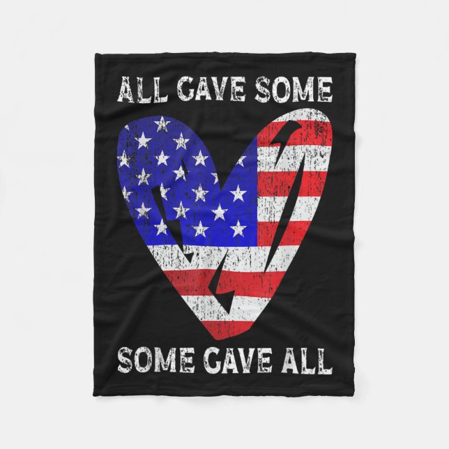 Usa Flag American Patriotic Heart Armed Forces Fleece Blanket (Front)