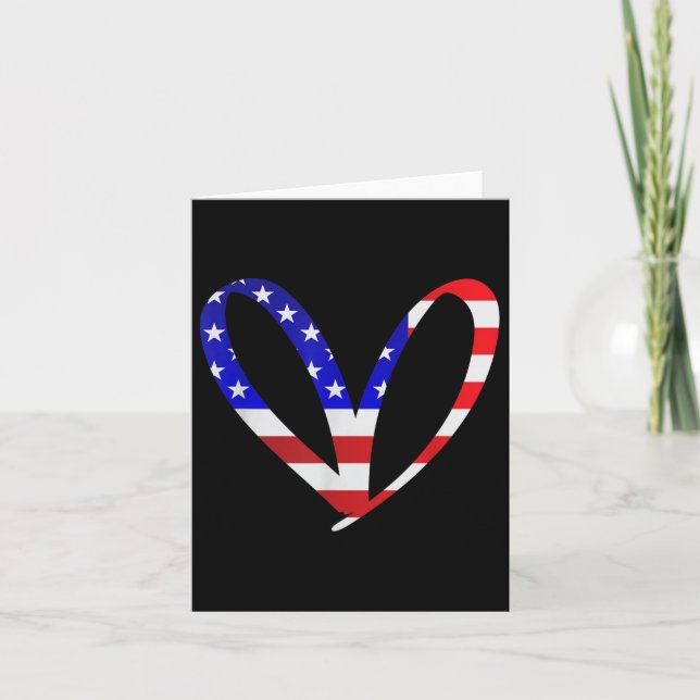 Usa Flag American Patriotic Heart Armed Forces Mem Card (Front)