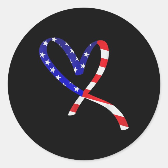Usa Flag American Patriotic Heart Armed Forces Mem Classic Round Sticker (Front)