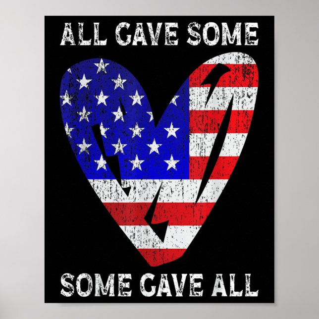 Usa Flag American Patriotic Heart Armed Forces Poster (Front)
