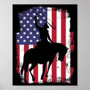 Usa Flag American Pride Texas Horseback Riding Cow Poster