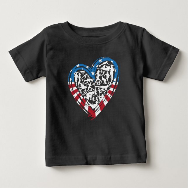 USA Flag American Runner - Running Heart Baby T-Shirt (Front)