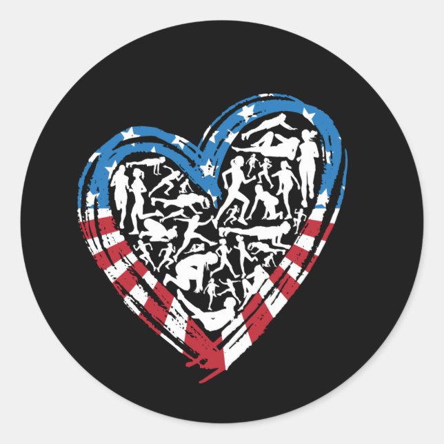 USA Flag American Runner - Running Heart Classic Round Sticker (Front)