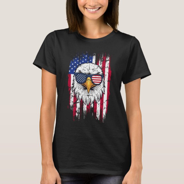 USA Flag And American Bald Eagle Grunge T-Shirt (Front)