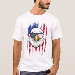 USA Flag And American Eagle Grunge White T-Shirt