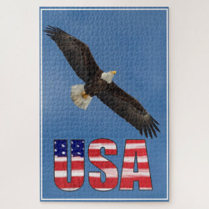 USA Flag And Bald Eagle Jigsaw Puzzle