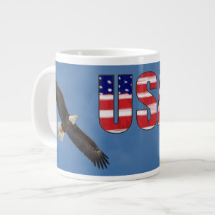 USA Flag And Bald Eagle Large Coffee Mug
