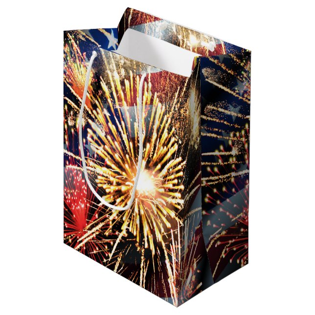 USA Flag and Fireworks Medium Gift Bag (Front Angled)
