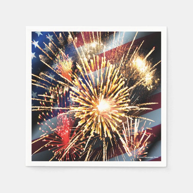 USA Flag and Fireworks Napkin (Front)